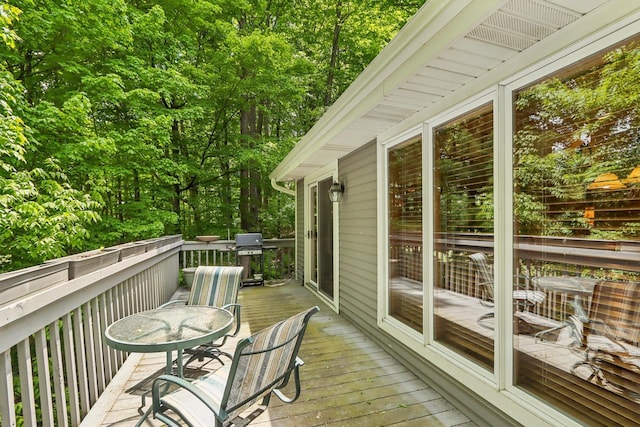 16625 Tanglewood Dr, Brookfield, WI 53005 - wooden terrace featuring area for grilling and outdoor dining area