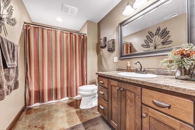 W12900 W Shore Dr, Crivitz, WI 54114 - bathroom featuring vanity, toilet, baseboards, and finished concrete floors