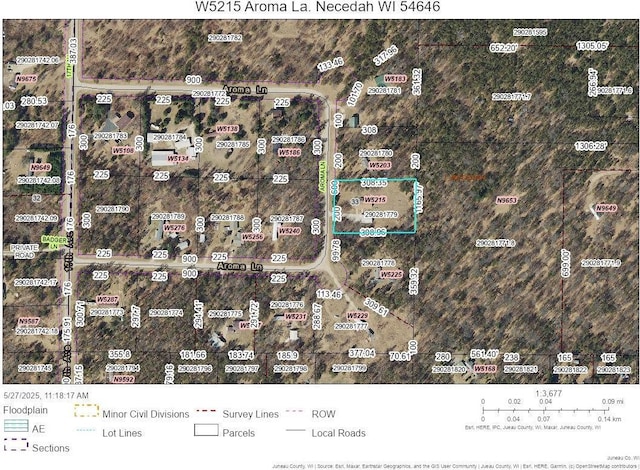 W5215 Aroma Ln, Necedah, WI 54646 - aerial map of property and surrounding area with property parcel outlined