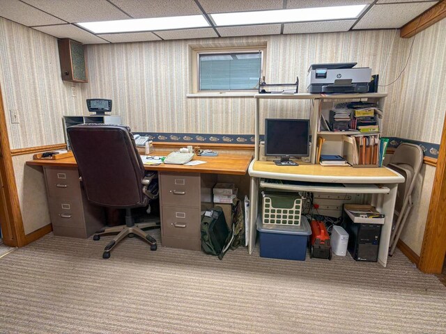 315 Lampert St, Oshkosh, WI 54901 - carpeted office featuring wallpapered walls and a paneled ceiling