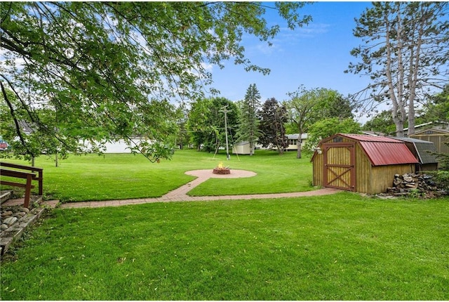 505 Lake Ave, Frederic, WI 54837 - view of grassy yard with a fire pit