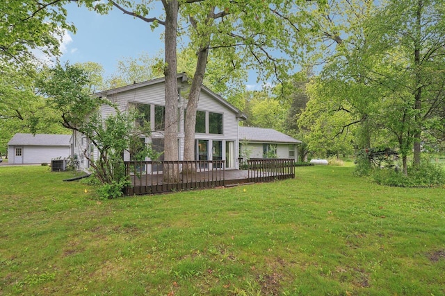 954 N Dousman Rd, Summit, WI 53066 - rear view of house featuring a deck, a lawn, and central air condition unit