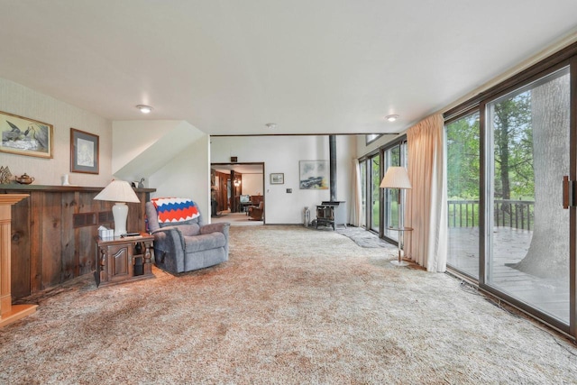 954 N Dousman Rd, Summit, WI 53066 - carpeted living area with a wood stove