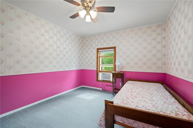 632 E 2nd St, New Richmond, WI 54017 - unfurnished bedroom with crown molding, cooling unit, ceiling fan, and carpet flooring