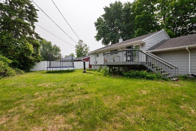 2921 Glendale Ave, La Crosse, WI 54601 - view of yard with a trampoline, a deck, and stairs