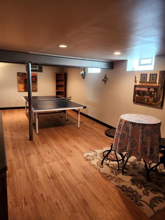 3617 S 80th St, Milwaukee, WI 53220 - recreation room with light wood-style flooring, baseboards, and recessed lighting