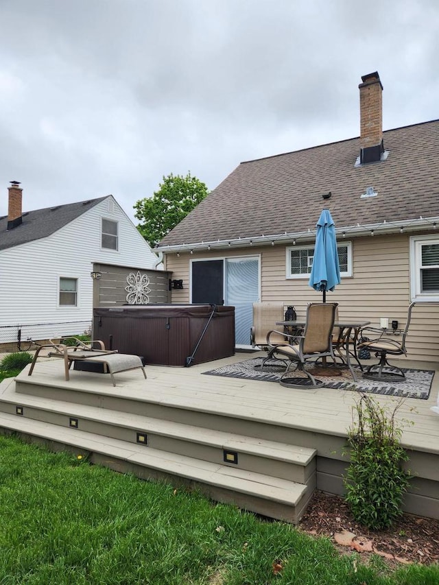 3617 S 80th St, Milwaukee, WI 53220 - wooden deck with a hot tub and outdoor dining space