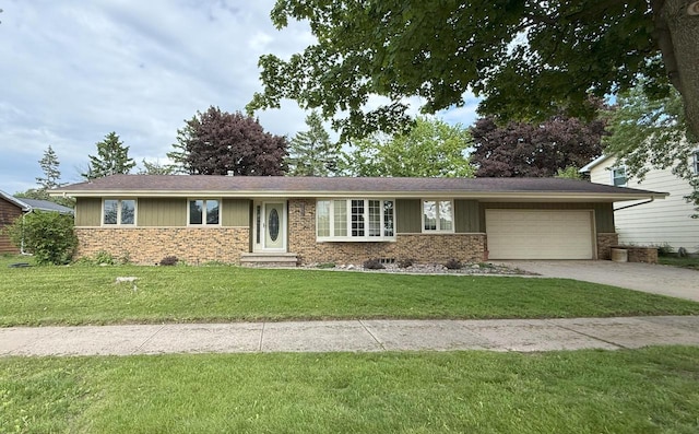 1124 Tullar Rd, Neenah, WI 54956 - ranch-style home with an attached garage, brick siding, concrete driveway, and a front yard