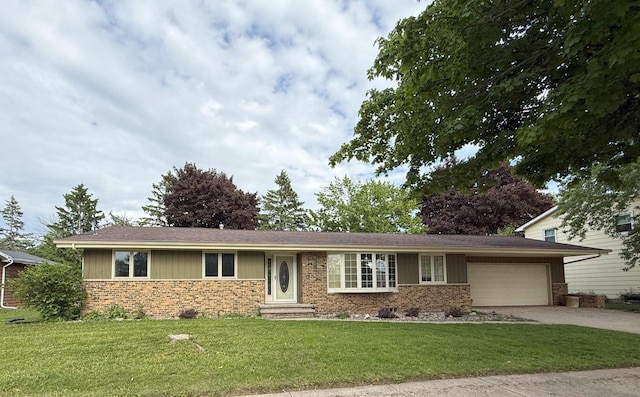 1124 Tullar Rd, Neenah, WI 54956 - single story home featuring a garage, driveway, a front lawn, and brick siding