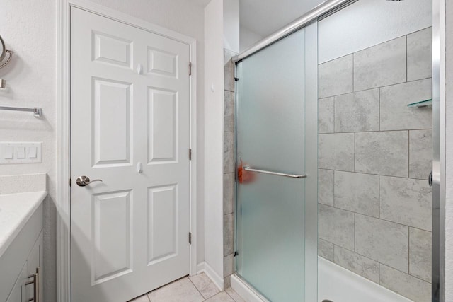 35209 Winnebago Ct, Summit, WI 53066 - bathroom featuring vanity, a shower stall, and tile patterned floors