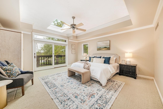 N19W22081 Fox View Ct Unit 2B, Waukesha, WI 53186 - bedroom featuring access to exterior, crown molding, carpet flooring, a skylight, and baseboards