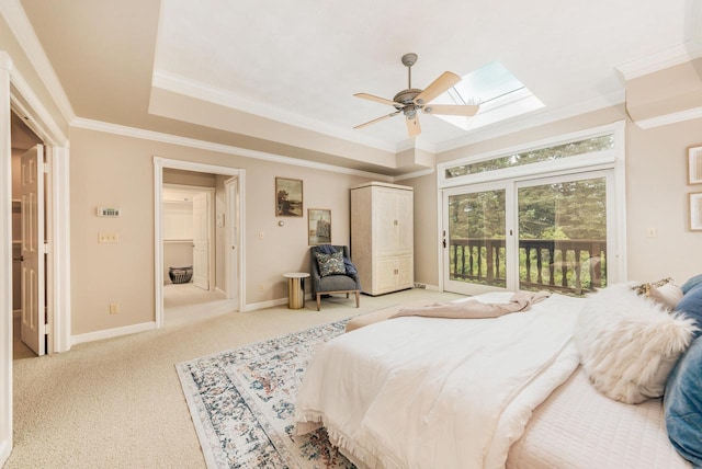 N19W22081 Fox View Ct Unit 2B, Waukesha, WI 53186 - bedroom with access to exterior, a skylight, light carpet, ornamental molding, and baseboards