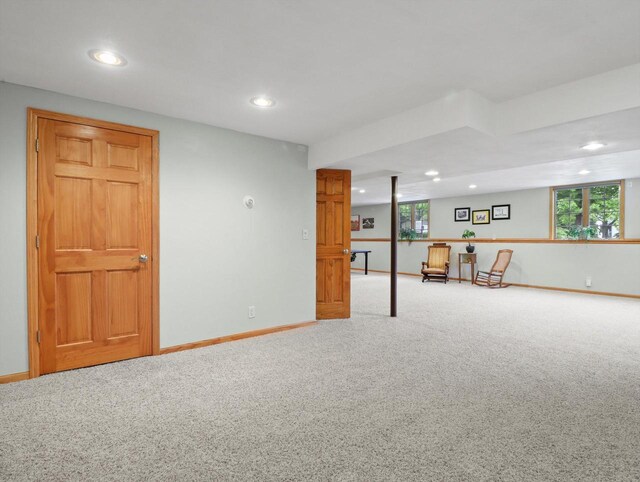 5605 N Mcnichols Dr, Milton, WI 53563 - below grade area featuring recessed lighting, carpet flooring, and baseboards