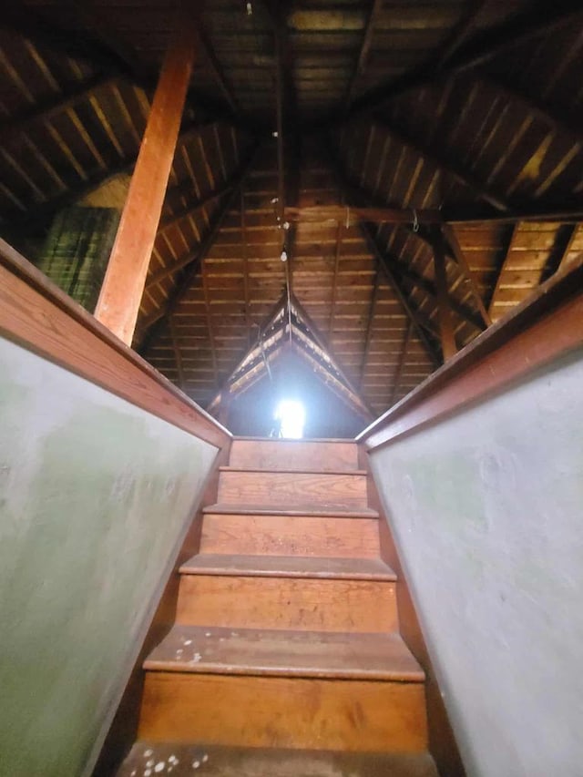 324 N Pine St, Reedsburg, WI 53959 - stairway featuring lofted ceiling