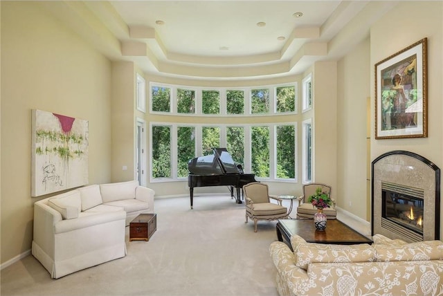 689 Brookside Ln, Mendota Heights, MN 55118 - living room featuring healthy amount of natural light, a tile fireplace, carpet floors, baseboards, and a high ceiling