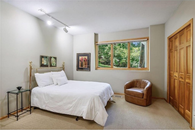 689 Brookside Ln, Mendota Heights, MN 55118 - bedroom featuring rail lighting, carpet flooring, baseboards, and a closet