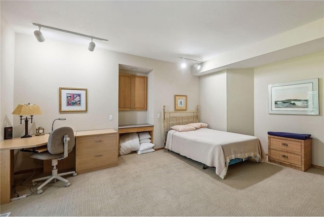 689 Brookside Ln, Mendota Heights, MN 55118 - bedroom with rail lighting, light colored carpet, and an office area