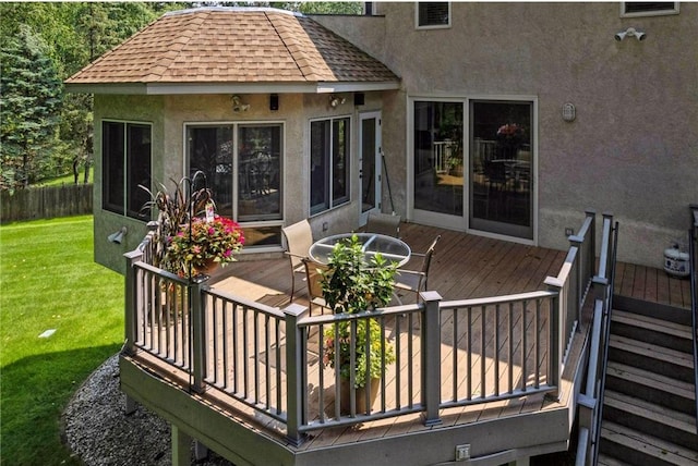 689 Brookside Ln, Mendota Heights, MN 55118 - wooden terrace with a lawn and outdoor dining space