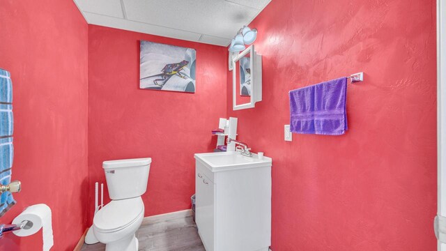 323 Autumn Ln, Campbellsport, WI 53010 - bathroom featuring toilet, vanity, wood finished floors, and baseboards
