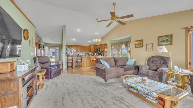 323 Autumn Ln, Campbellsport, WI 53010 - living area with ceiling fan, lofted ceiling, and recessed lighting