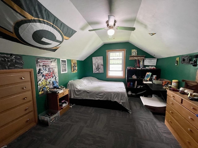 1522 Barlow St, La Crosse, WI 54601 - bedroom with carpet floors, ceiling fan, and vaulted ceiling