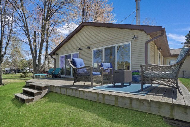 1014 Long Bow Ct, Nekoosa, WI 54457 - rear view of property with a wooden deck and a yard
