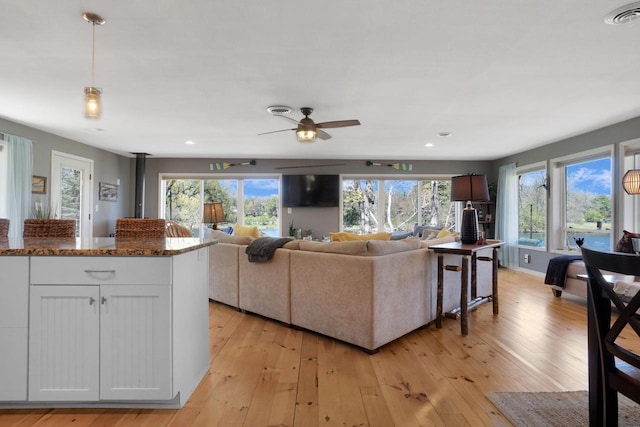 1014 Long Bow Ct, Nekoosa, WI 54457 - living room featuring light wood-type flooring, recessed lighting, and ceiling fan