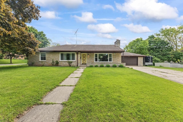 519 S Charles St, Waukesha, WI 53186 - ranch-style house featuring stone siding, a chimney, and a garage