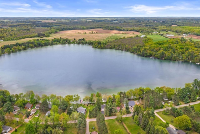 3155 W Lake Helen Dr, Rosholt, WI 54473 - aerial view of property and surrounding area with a large body of water, a forest, and nearby suburban area