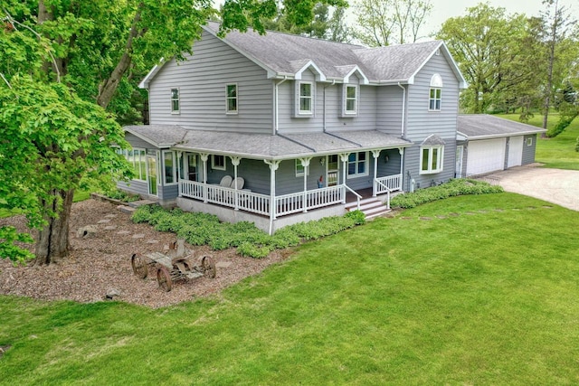 W1041 County Road O, Oconomowoc, WI 53066 - view of front of home with covered porch, a front yard, and roof with shingles