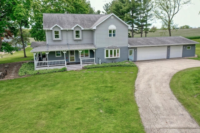 W1041 County Road O, Oconomowoc, WI 53066 - view of front of property with a porch, a front yard, and roof with shingles