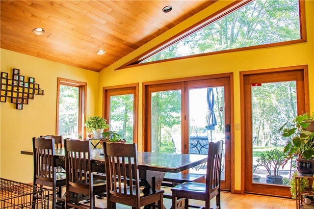 18845 64th Ave, Chippewa Falls, WI 54729 - dining area with lofted ceiling, wooden ceiling, light wood-style flooring, and recessed lighting