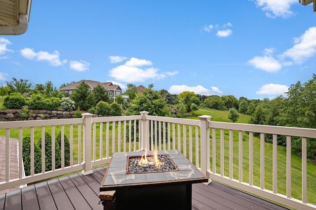 3403 Whistling Wind Way, Sun Prairie, WI 53590 - wooden terrace with an outdoor fire pit and a lawn