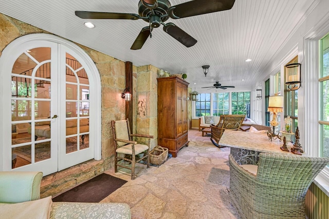933 Juneau Dr, Fontana, WI 53125 - sunroom with ceiling fan and french doors