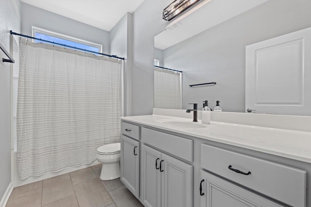 1279 E Hickory Creek Ct, Oak Creek, WI 53154 - full bath featuring vanity, toilet, shower / tub combo, and tile patterned flooring