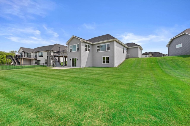 1279 E Hickory Creek Ct, Oak Creek, WI 53154 - back of house with stairs, a wooden deck, and a patio