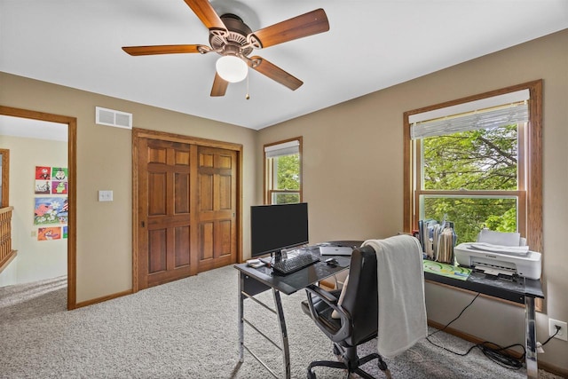 S69W32641 Westgate Dr, Mukwonago, WI 53149 - carpeted home office featuring a ceiling fan