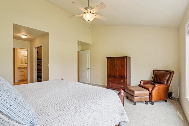 522 Otto Way, Elkhart Lake, WI 53020 - bedroom with light carpet, lofted ceiling, a ceiling fan, and baseboards