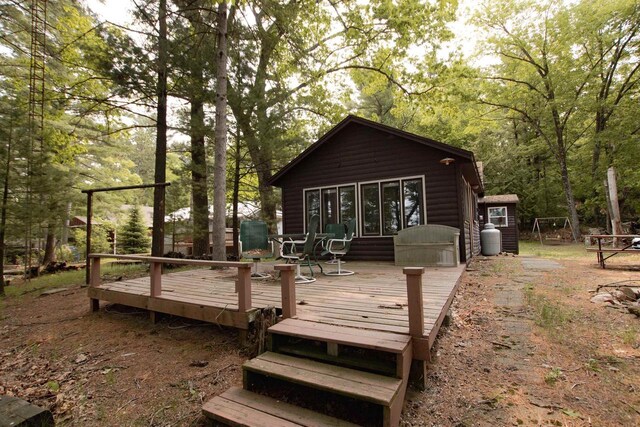 W5522 S Round Lake Rd, Wild Rose, WI 54984 - view of wooden deck