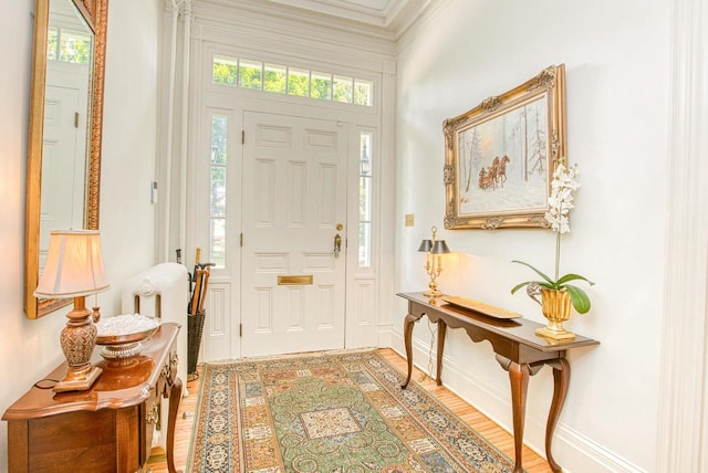 150 Rountree Ave, Platteville, WI 53818 - entrance foyer with crown molding, light wood-type flooring, and baseboards