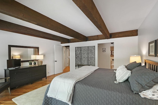 940 Alpine Dr Unit 01, Fontana, WI 53125 - bedroom featuring wood finished floors, beam ceiling, and baseboards