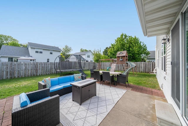 2759 Hamilton St, Oshkosh, WI 54901 - view of patio / terrace featuring a trampoline, a playground, outdoor dining area, outdoor lounge area, and a residential view
