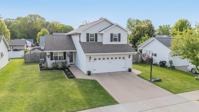 2759 Hamilton St, Oshkosh, WI 54901 - traditional-style home with covered porch, a garage, driveway, and roof with shingles