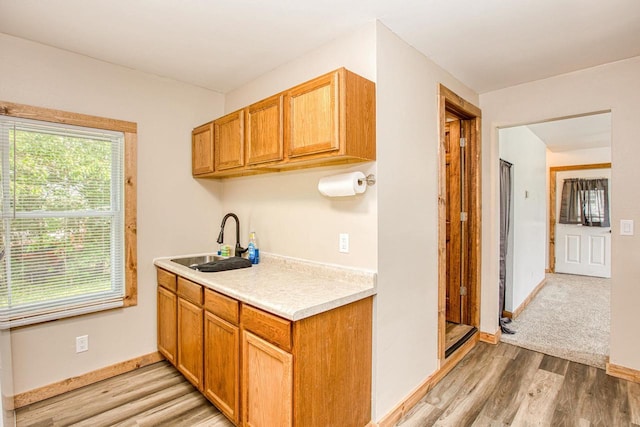 811 E Maple St, Lancaster, WI 53813 - kitchen featuring a sink, light countertops, light wood-style flooring, and plenty of natural light