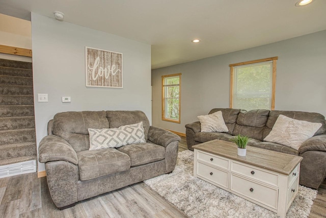811 E Maple St, Lancaster, WI 53813 - living area featuring light wood-style flooring, recessed lighting, and stairway