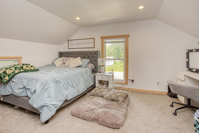 811 E Maple St, Lancaster, WI 53813 - bedroom featuring lofted ceiling, carpet flooring, recessed lighting, and baseboards