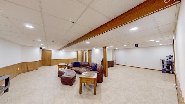 202602 County Road T, Marshfield, WI 54449 - living area with wainscoting, wooden walls, and recessed lighting