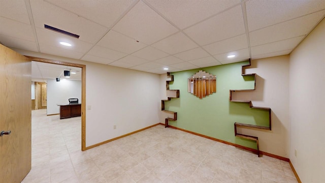 202602 County Road T, Marshfield, WI 54449 - finished basement with stairs, a paneled ceiling, baseboards, and recessed lighting