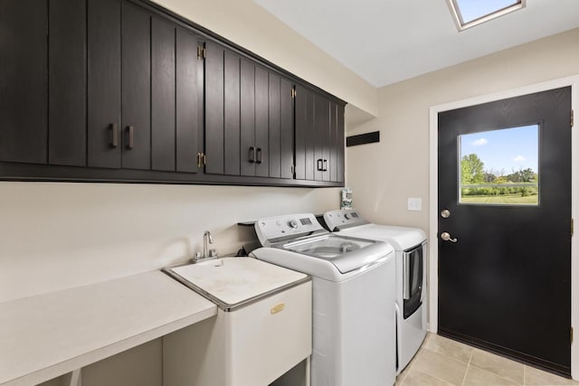 S38W32310 Green Briar Rd, Waukesha, WI 53189 - laundry room featuring cabinet space, washer and dryer, and light tile patterned floors