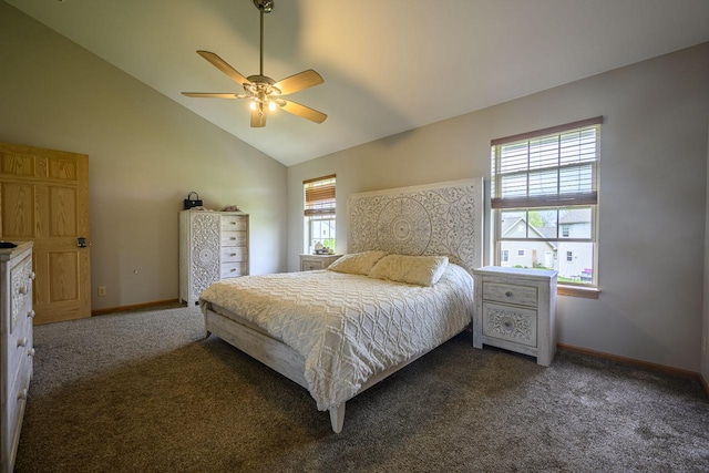 5278 W Highlands Ct, Franklin, WI 53132 - bedroom with carpet floors, lofted ceiling, baseboards, and a ceiling fan